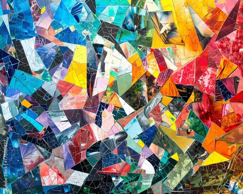 Mosaic of Memories Design an abstract mosaic of fragmented shapes and colors, each representing a cherished memory or moment from past birthdays, coming together 