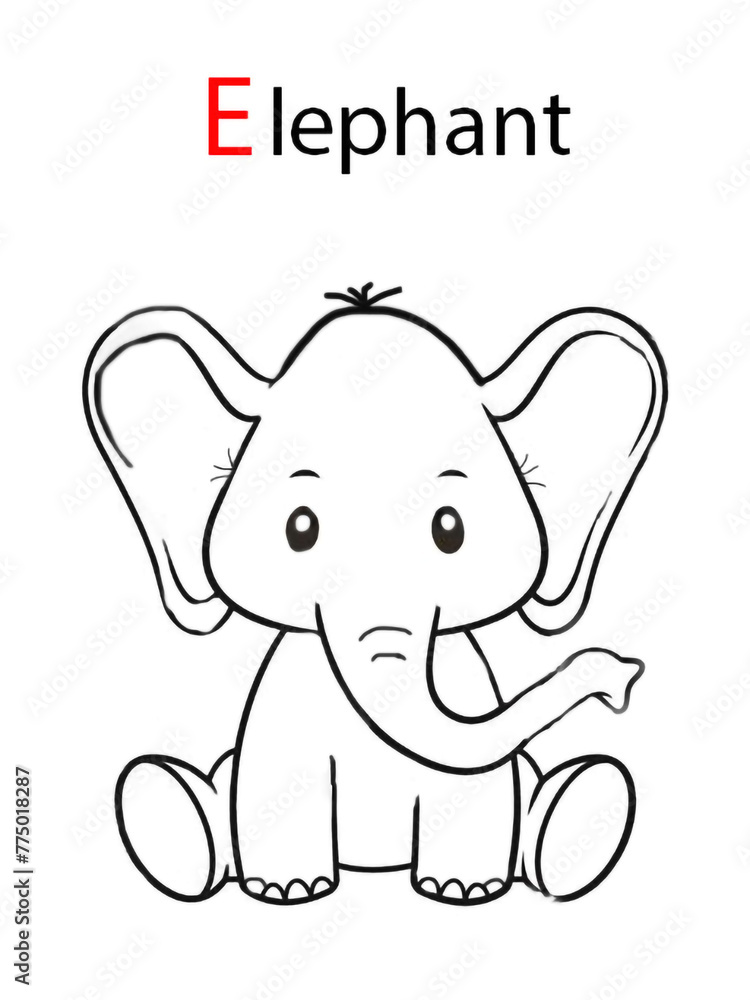Fototapeta premium E for elephant, coloring book page. 
