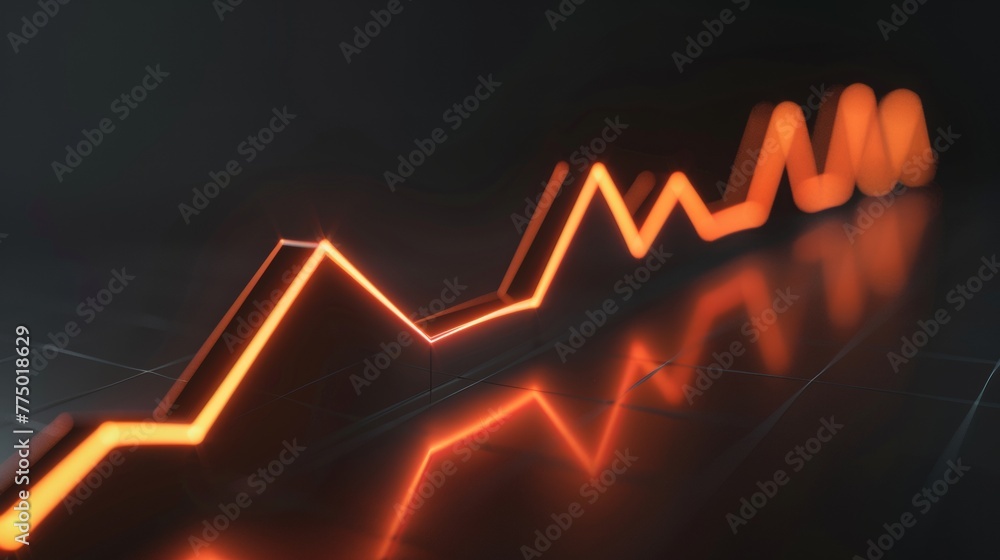 A 3D line graph illustrating a rising trend from a straight-on perspective, with each segment higher than the last, showcasing a consistent growth pattern - obrazy, fototapety, plakaty 