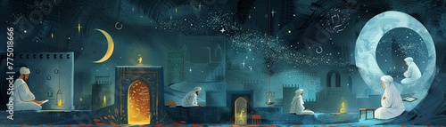 Night of Power Laylat alQadr Create an illustration representing the Night of Power, a special night during Ramadan believed to be the night when the Quran was first revealed photo