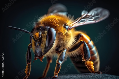 Bee on Black Surface Realistic Macro Photography © João Queirós