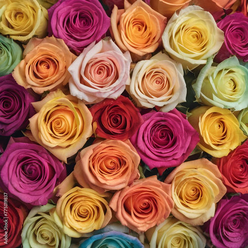 Beautiful bunch of colorful roses display