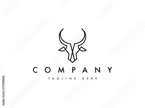 abstract bull cow head line logo design
