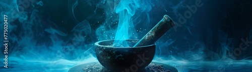 Mortar and Pestle, Traditional symbol for pharmacy, Medical concept, futuristic background ,4k photo