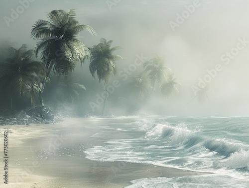 Tropical Beach Resort with Palm Trees Swaying in a Gentle Breeze © Interior Stock Photo