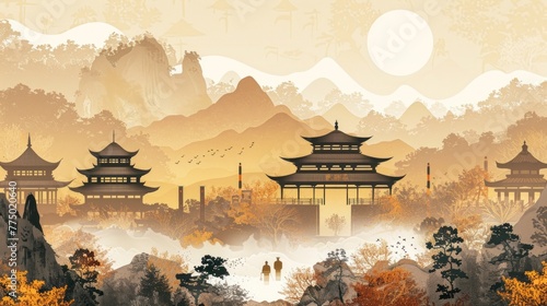 Ancient Chinese Architecture in Confucianism Illustration