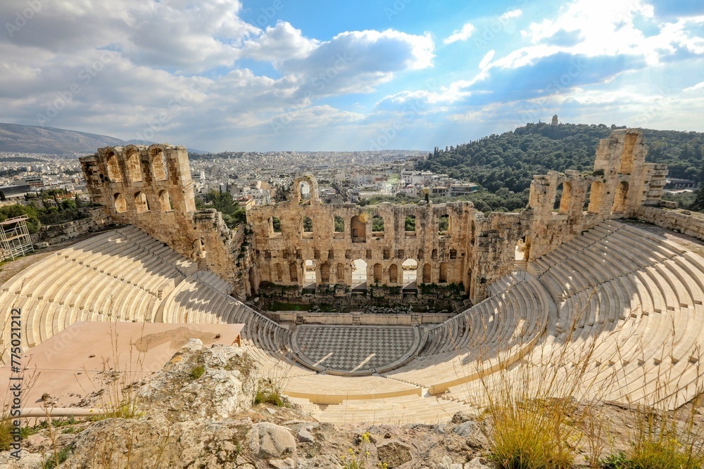 Aerial view of Odeon of Herodes Atticus theatre in Athens, Greece