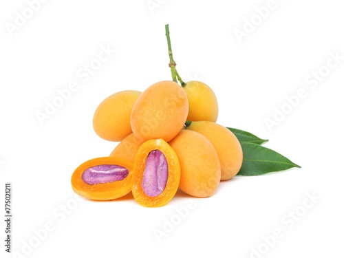 Fresh yellow organic sweet maprang  Sweet or sour fruit also called Marian Plum, isolated on white background.
