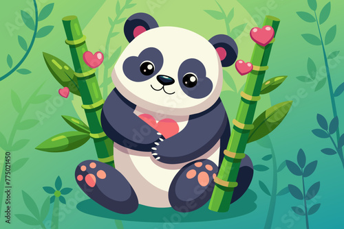 Fototapeta Naklejka Na Ścianę i Meble -  cute panda hugging bamboo 