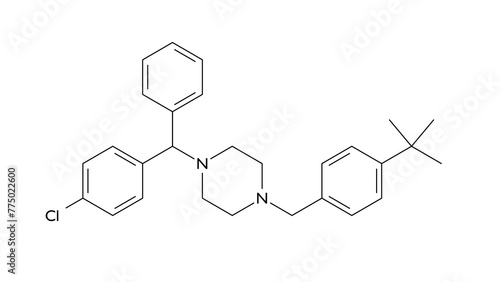 buclizine molecule, structural chemical formula, ball-and-stick model, isolated image antihistamine photo