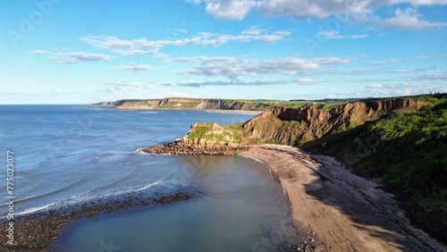 Aerial view from Cornelian Bay to Cayton Bay, Scarborough, UK © Wirestock