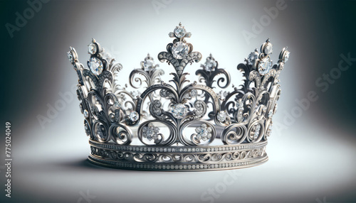 Regal Queen's Crown Crafted with Floral Motifs and Intricate Silver Swirls