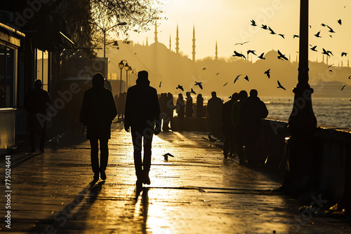 Walking silhouettes in istanbul 