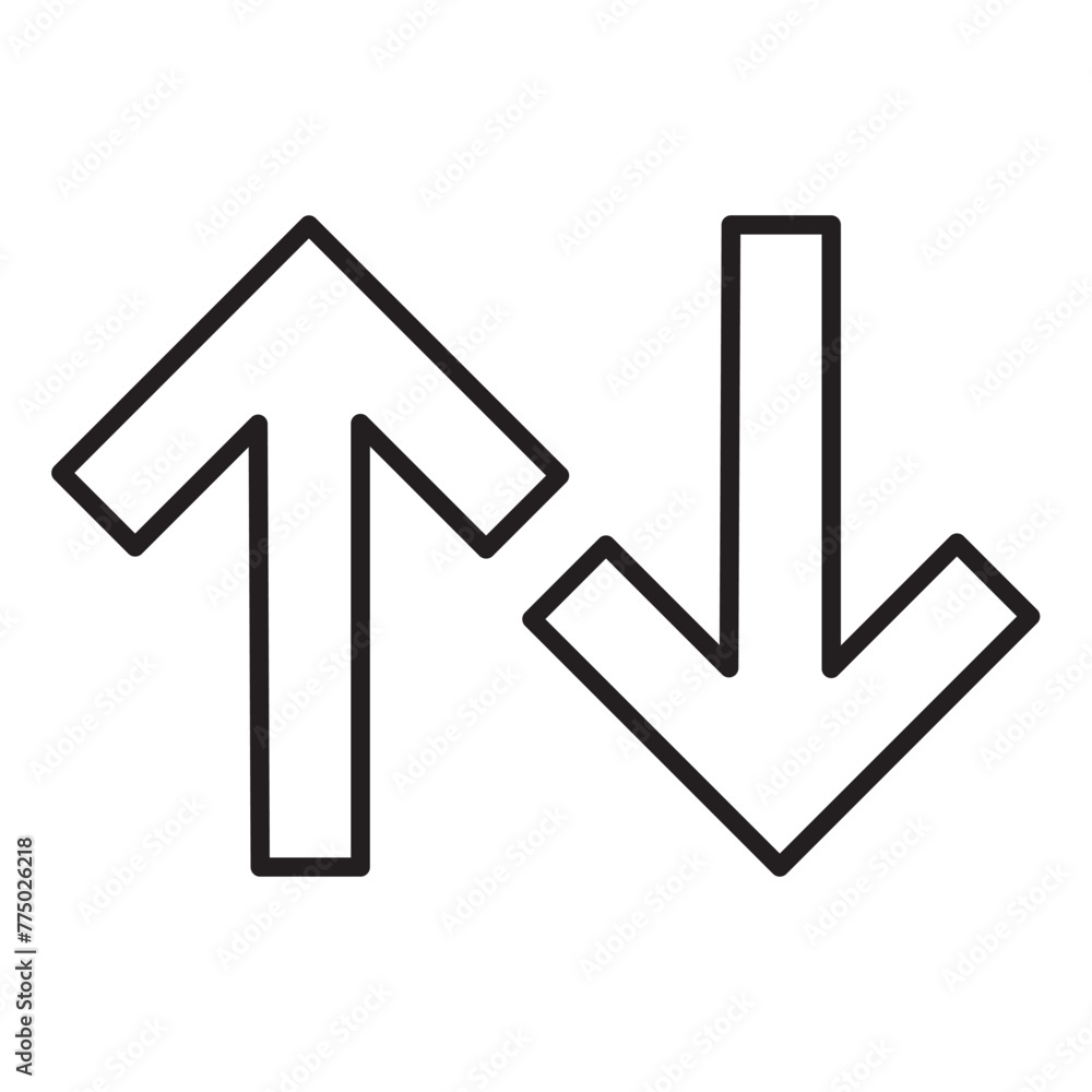 Up and down arrow icon. Two arrows with different direction can be used in input output process, forward sign. Editable stroke vector illustration. design on white background. In EPS 10 Up and down arrow icon. Two arrows with different direction can be used in input output process, forward sign. Editable stroke vector illustration. design on white background. In EPS 10