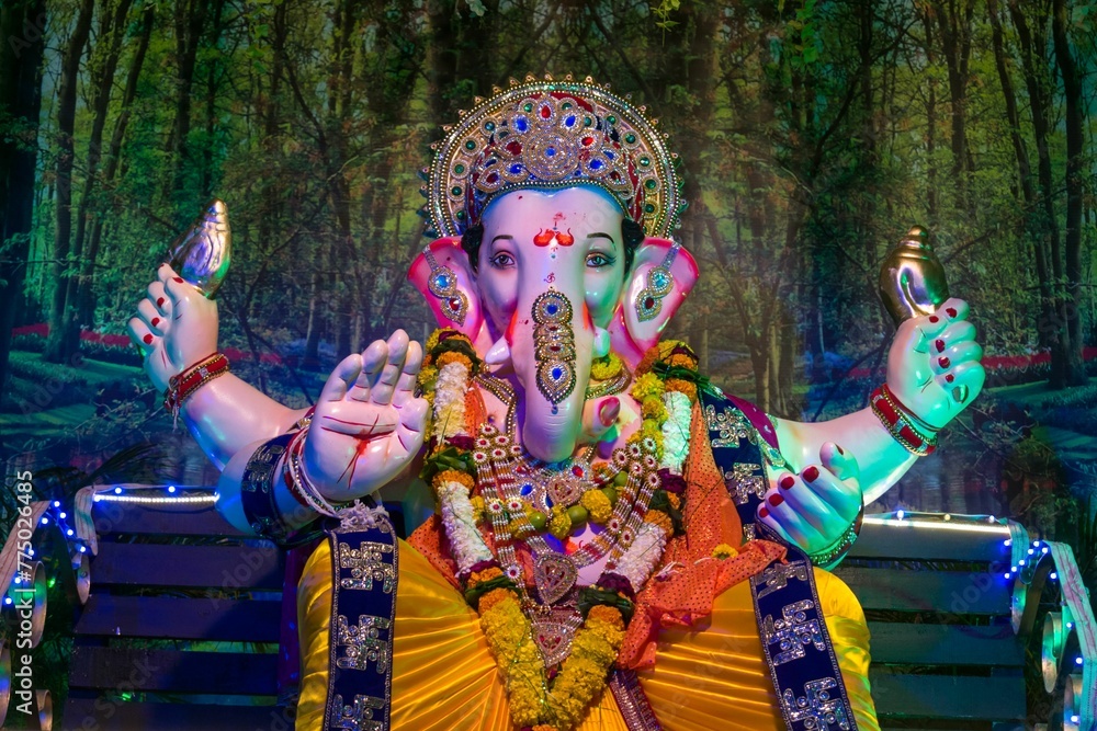 Idol of Lord Ganesha being worshipped at a mandal in Mumbai for Ganesh Chatur Idol of Lord Ganesha being worshipped at a mandal in Mumbai for Ganesh Chatur