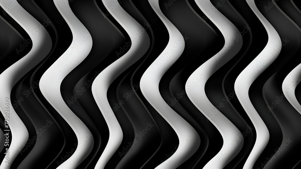 Black and white 3d waves abstract pattern background 