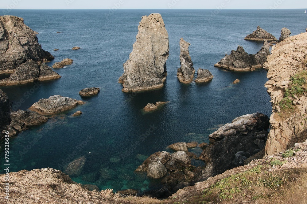 Famous places of the island Belle Ile en Mer, Needles of Port-Coton and the cliffs Famous places of the island Belle Ile en Mer, Needles of Port-Coton and the cliffs