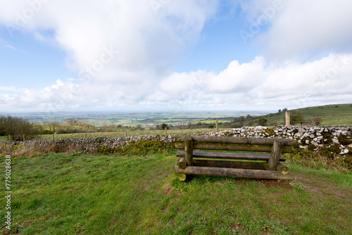 View from Deerleap viewpoint in the Mendip Hills looking across the Somerset landscape.