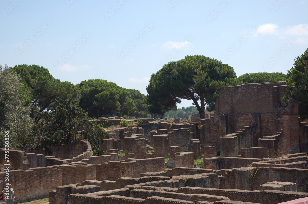 Fototapeta premium Ancient historical ruins of the Ostia Antica archaeological site in Italy