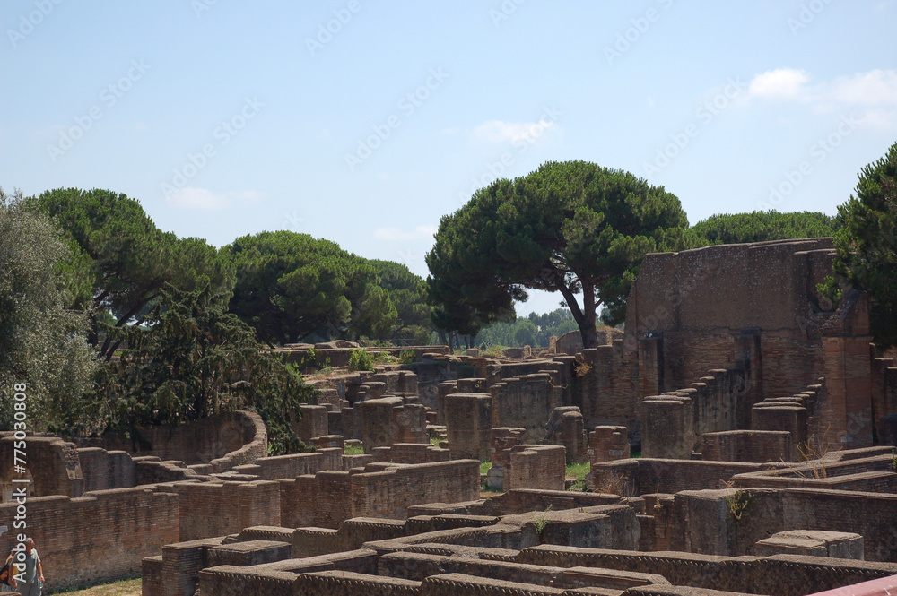 Ancient historical ruins of the Ostia Antica archaeological site in Italy
