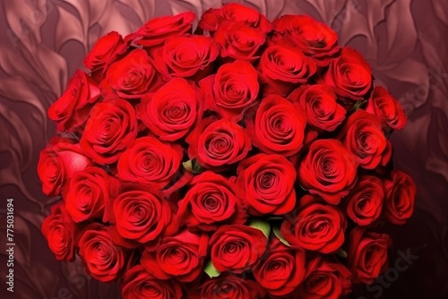 A heart-shaped arrangement of deep red roses on a satin background  symbolizing love and romantic gestures. Bunch of Red Roses in Heart Shape on Satin