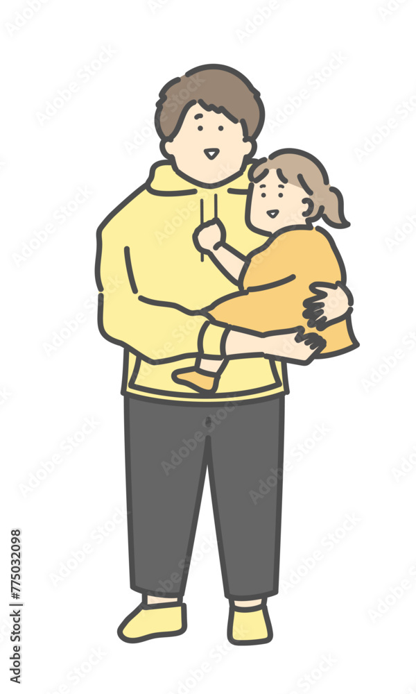 パパと抱っこされる子供の全身イラスト