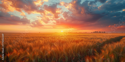 Agricultural grain farm overlooking a wheat field © PHTASH