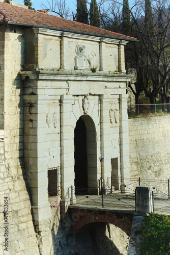 The entrance of the Brescia Castle Park, Lombardy, Italy