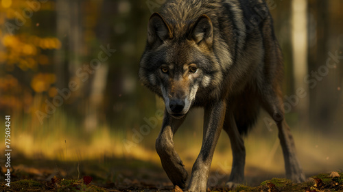 Timber wolf staring at camera photo