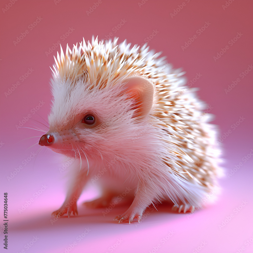 A 3D illustration of a cute, realistic hedgehog on a pink background. A 3D illustration of a cute, realistic hedgehog on a pink background.