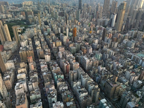 Aerial view of a cityscape in Kowloon, Hong Kong