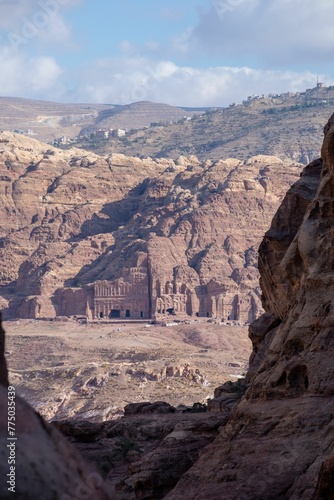 Aerial view of ancient buildings in Petra, Jordan photo