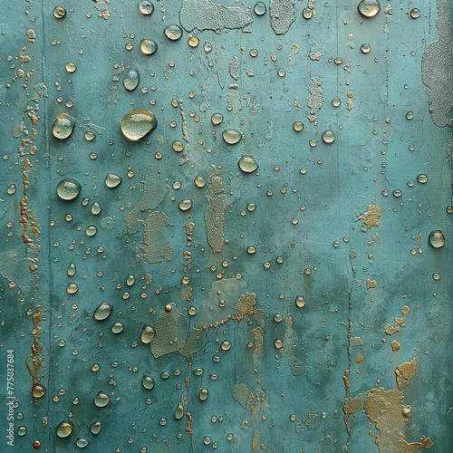 鮮やかな青緑の表面にフレッシュな水滴のあるテクスチャ背景