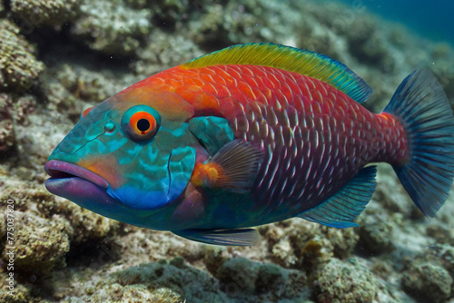 Close-up of a colorful tropical fish in the Red Sea.