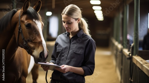 Woman Using Tablet with Horse