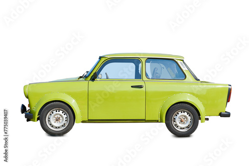 Vintage retro old green car isolated white