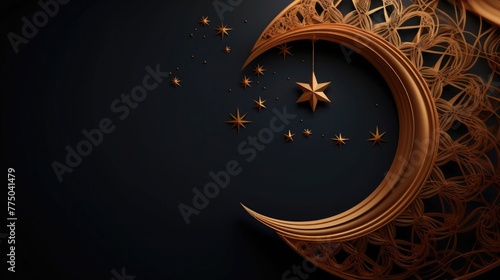 Waxing crescent moon with pendant six-pointed star and other little stars in the background photo