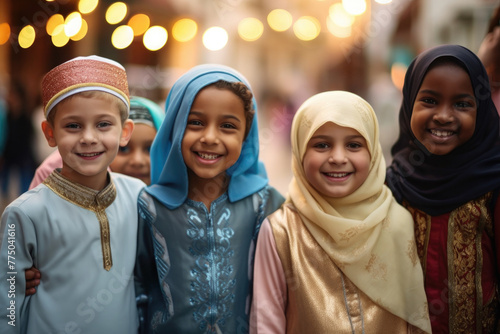 Muslim children in traditional clothes during the festival photo