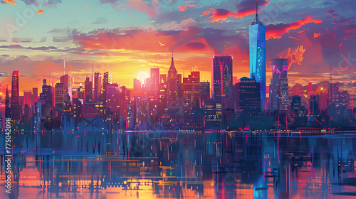 sunset over the city   generative ai