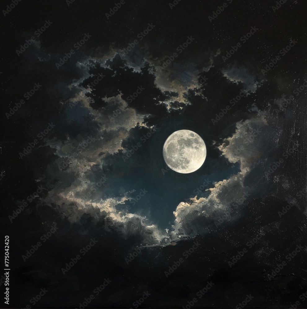 Fototapeta small, full moon, dark sky