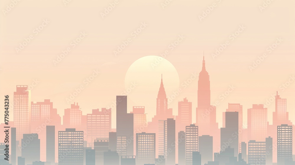 Pastel Cityscape at Sunrise, Urban Calm Theme