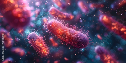 Microscopic Probiotic Bacteria: Essential for Digestion and Gut Health. Concept Health Benefits, Gut Microbiome, Probiotic Supplements, Digestive System, Microscopic Organisms photo
