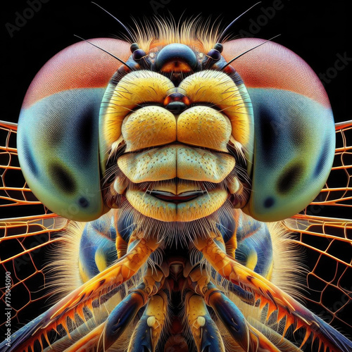 Dragonfly on a black background. Close up, macro © TrishaMcmillan