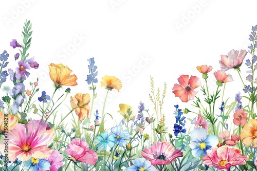 Pastel Garden Botanical Bliss: Watercolor Wildflower Border 