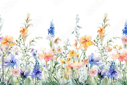 Pastel Garden Botanical Bliss  Watercolor Wildflower Border  
