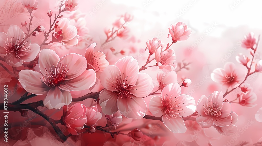 A delicate painting of a cherry blossom tree in full bloom. A delicate painting of a cherry blossom tree in full bloom.