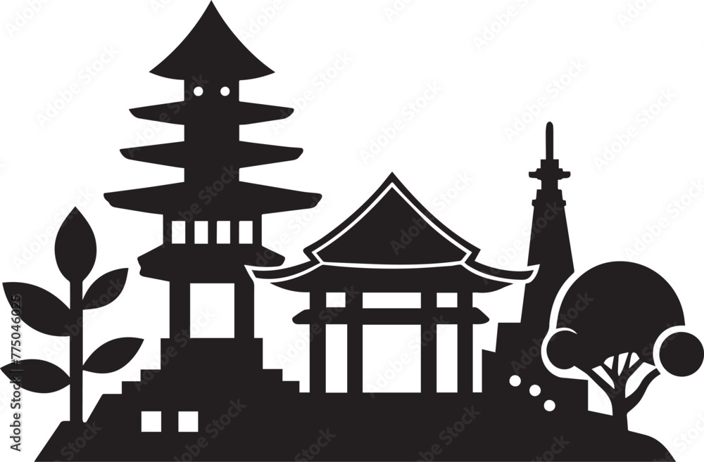 Japanese architecture. Hand drawn vector illustration Japanese architecture. Hand drawn vector illustration