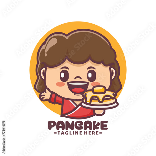 female chef cartoon mascot with pancake