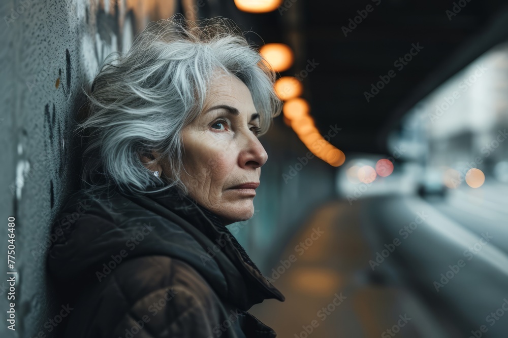 Portrait of a beautiful senior woman in the city at night. Portrait of a beautiful senior woman in the city at night.