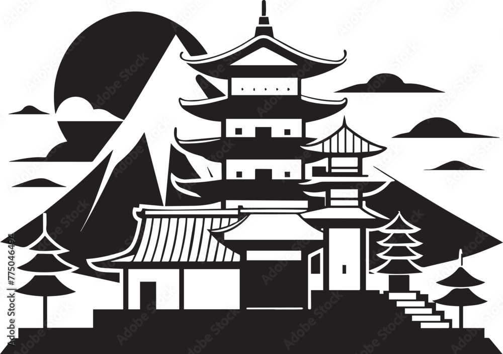Japanese architecture. Hand drawn vector illustration Japanese architecture. Hand drawn vector illustration